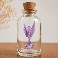 Garrafinha de Vidro com Mini Tsuru em Origami ♡ Lembrancinha Personalizada | Cores Variadas