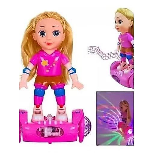Boneca Anda Sozinha Hoverboard Musical c/ Luzes LED  Brinquedo Interativo Infantil Boneca Patinadora, Patins, Hoverboard