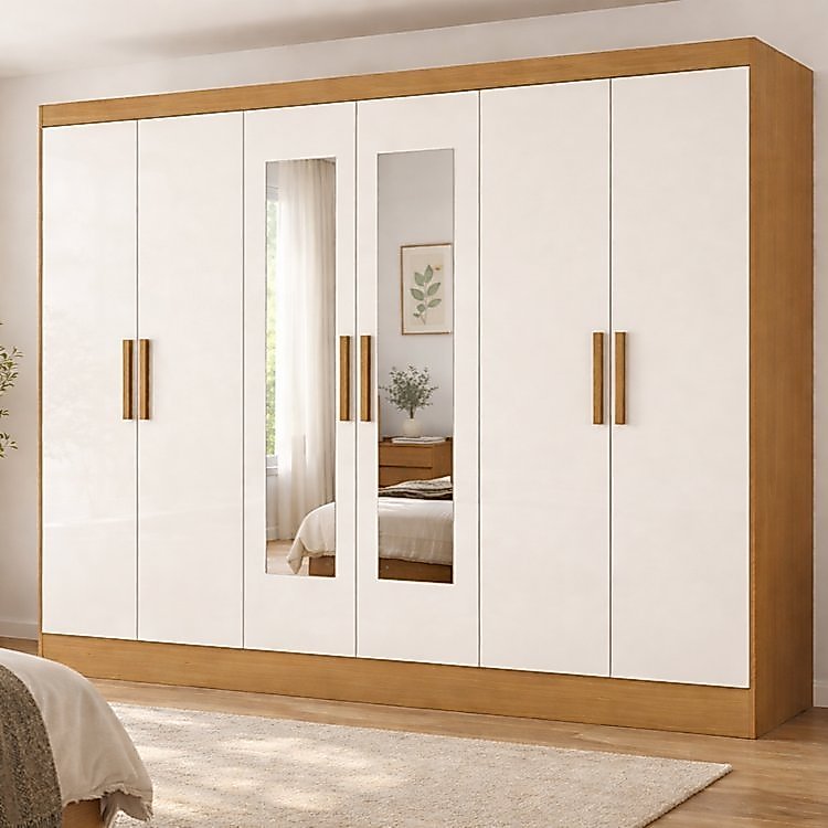 Guarda-Roupa Casal 100% MDF 6 Portas 2 Gavetas Jatobá Yescasa Cinamomo/Off White Cinamomo/Off White