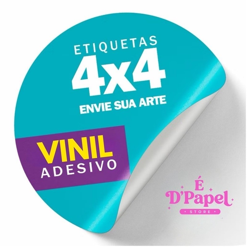 Adesivo Personalizado 4x4 cm EM VINIL 200 500 e 1.000 unidades RÓTULO TAG EMBALAGEM PERSONALIZAÇÃO