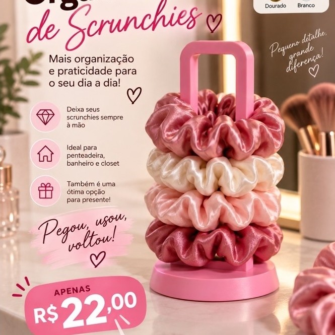 Organizador de Scrunchies – Suporte para Elásticos de Cabelo | Porta Scrunchies de Mesa, rabicó amarrador de cabelo