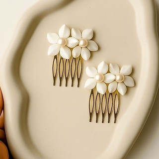 Kit 2 Unidades de Mini Arranjo de Cabelo Pin para Noivas Flor em Porcelana Fria com Pérolas Pente de Noiva Casamento