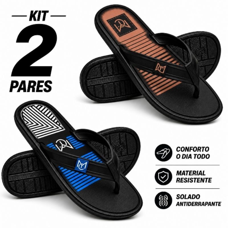 Sandália Kit 2 Pares Chinelos Masculino Leve e Confortável Casual Dia a Dia