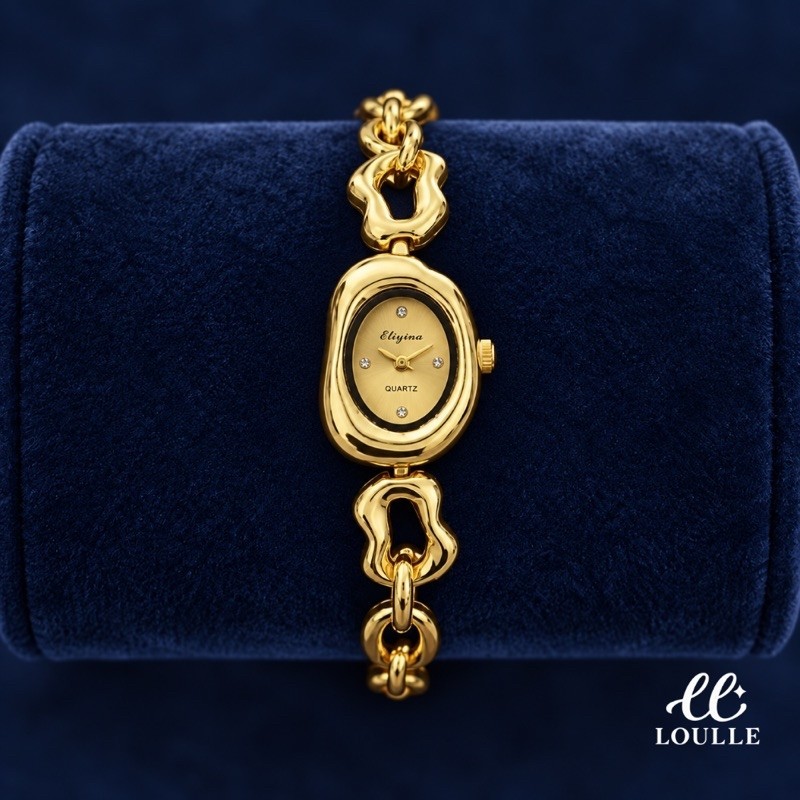 Relógio de Pulso Semi Joia Dourado Não Escurece Hipoalergênico Analógico Bracelete Pulseira com Bateria Orgânico