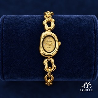 Relógio de Pulso Semi Joia Dourado Não Escurece Hipoalergênico Analógico Bracelete Pulseira com Bateria Orgânico