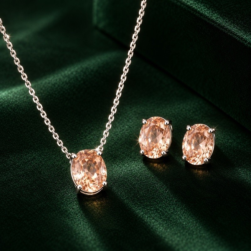 Conjunto Brinco e Colar Citrino Oval em Prata 925