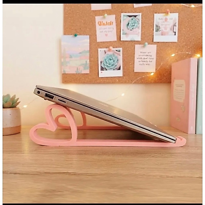 Suporte Para Notebook E Tablet Coração Fofo Kawaii Ergonômico Mesa Home Office Estudo