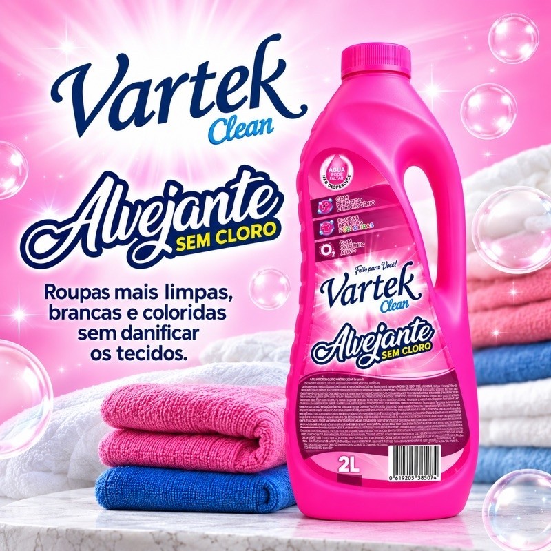 ALVEJANTE SEM CLORO 2L VARTEK - ROUPAS BRANCAS E COLORIDAS