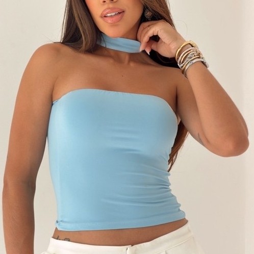 Cropped Feminino Paty Choker em Suplex com Poliamida Blusa Feminina