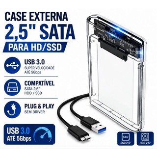 Case Slim para HD Externo 2.5” SATA USB 3.0 – Alta Velocidade e Portabilidade SSD Notebook PS4 XBOX