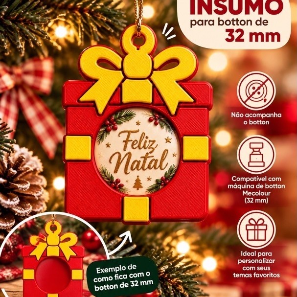 Insumo Porta Botton 32mm Formato Presente Natalino – Enfeite Natal