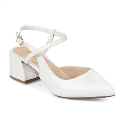 Scarpin Slingback Feminino Bico Fino Salto Bloco Médio Confortável com Fivela Ajustável Domidona