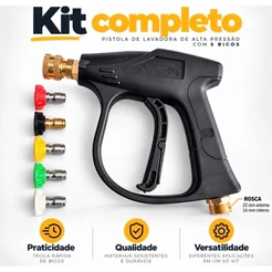 Gatilho Pistola Curta 5 Bicos Coloridos Engate Rápido 1/4" para Lavadora de Alta Pressão Rosca M22 externo 14mm Interno