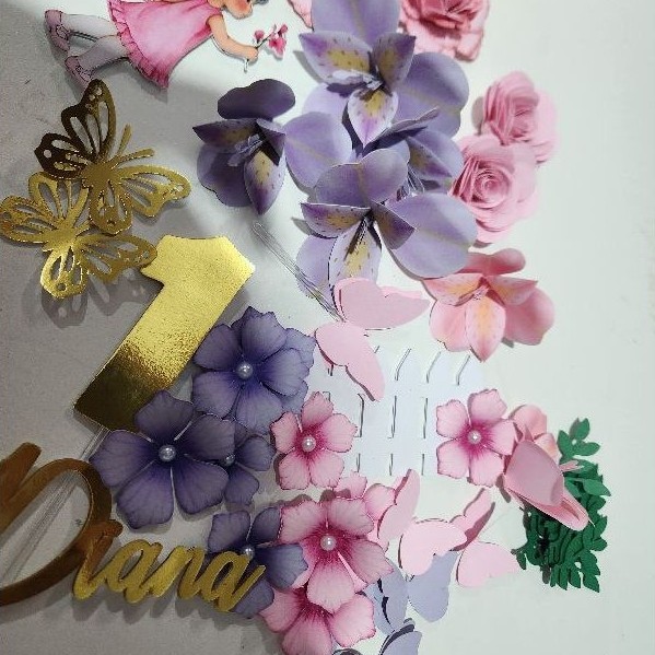 Topo de Bolo Jardim Encantado Floral | Jardim das Borboletas | Festa Infantil | Personalizado — imagem 2 de 2