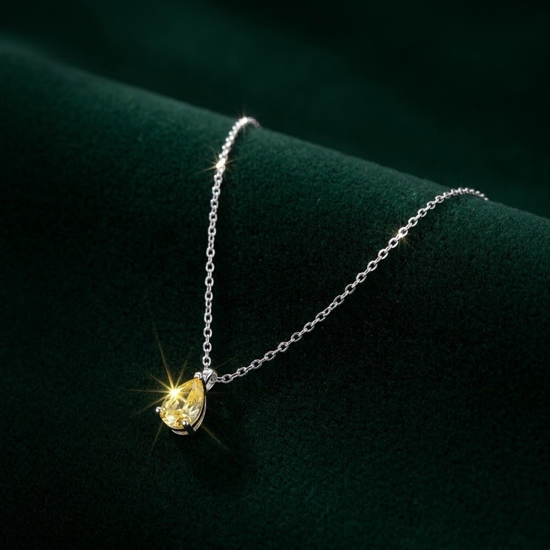 Colar Moissanite Gota Amarelo 5x7mm em Prata 925