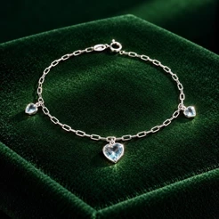 Pulseira Feminina Corações Azuis em Prata 925