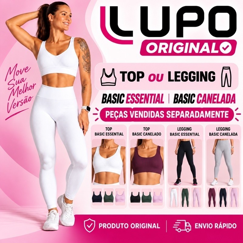 Calça Legging ou Top Lupo Basic Essential Canelada Original Sem Costura Cintura Alta Zero Transparência Academia Fitness