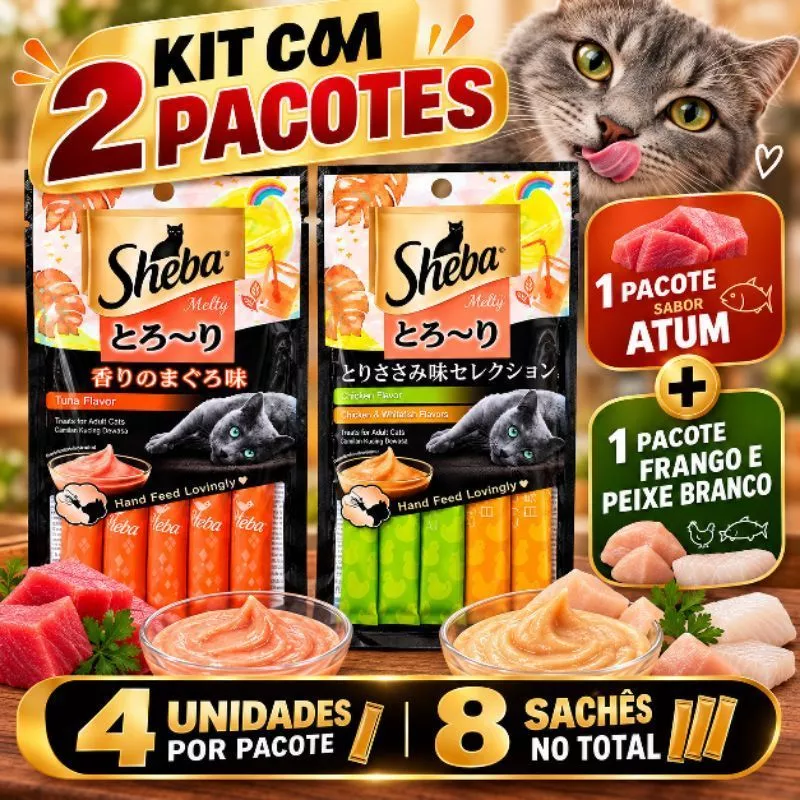 PETISCO PARA GATOS SHEBA CREMOSO 2 PACOTES COM 4 UNIDADES EM CADA