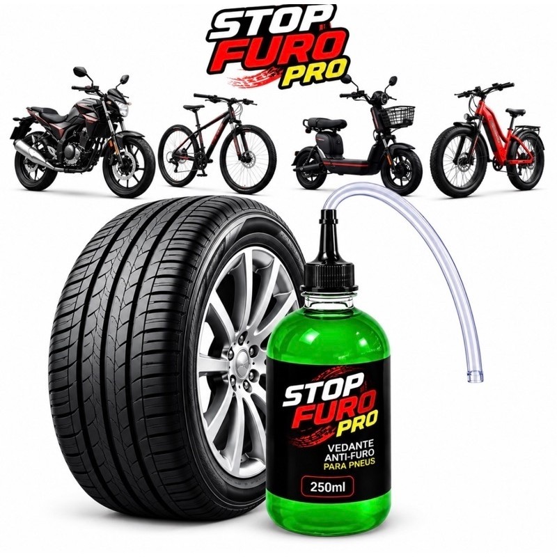 Selante Antifuro Stop Furo Pro 250ml | Furos e Infiltrações Reparador de pneu | Carro Moto Bicicleta