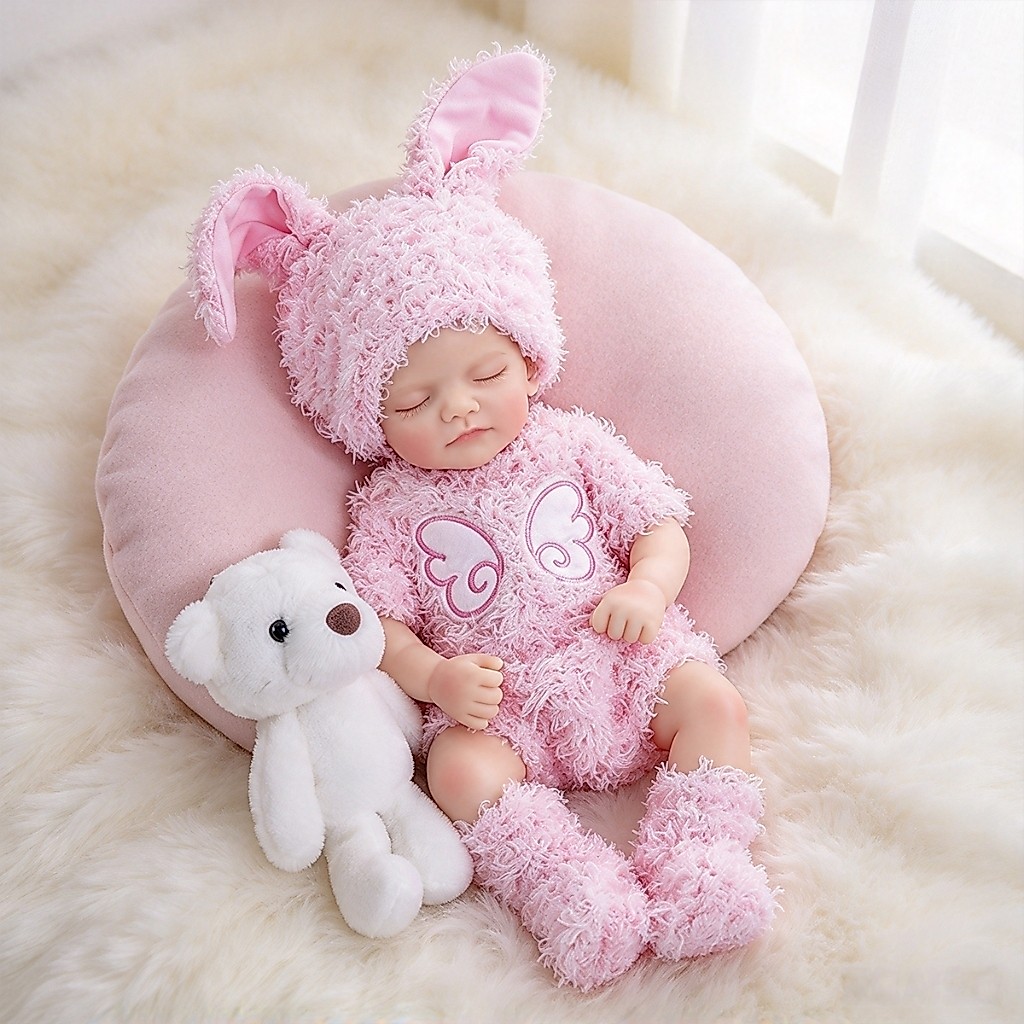 Bebê Reborn Silicone Sólido Realista Pintado 30cm Menina Olho fechado com Acessórios BRASTOY