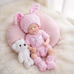 Bebê Reborn Silicone Sólido Realista Pintado 30cm Menina Olho fechado com Acessórios BRASTOY
