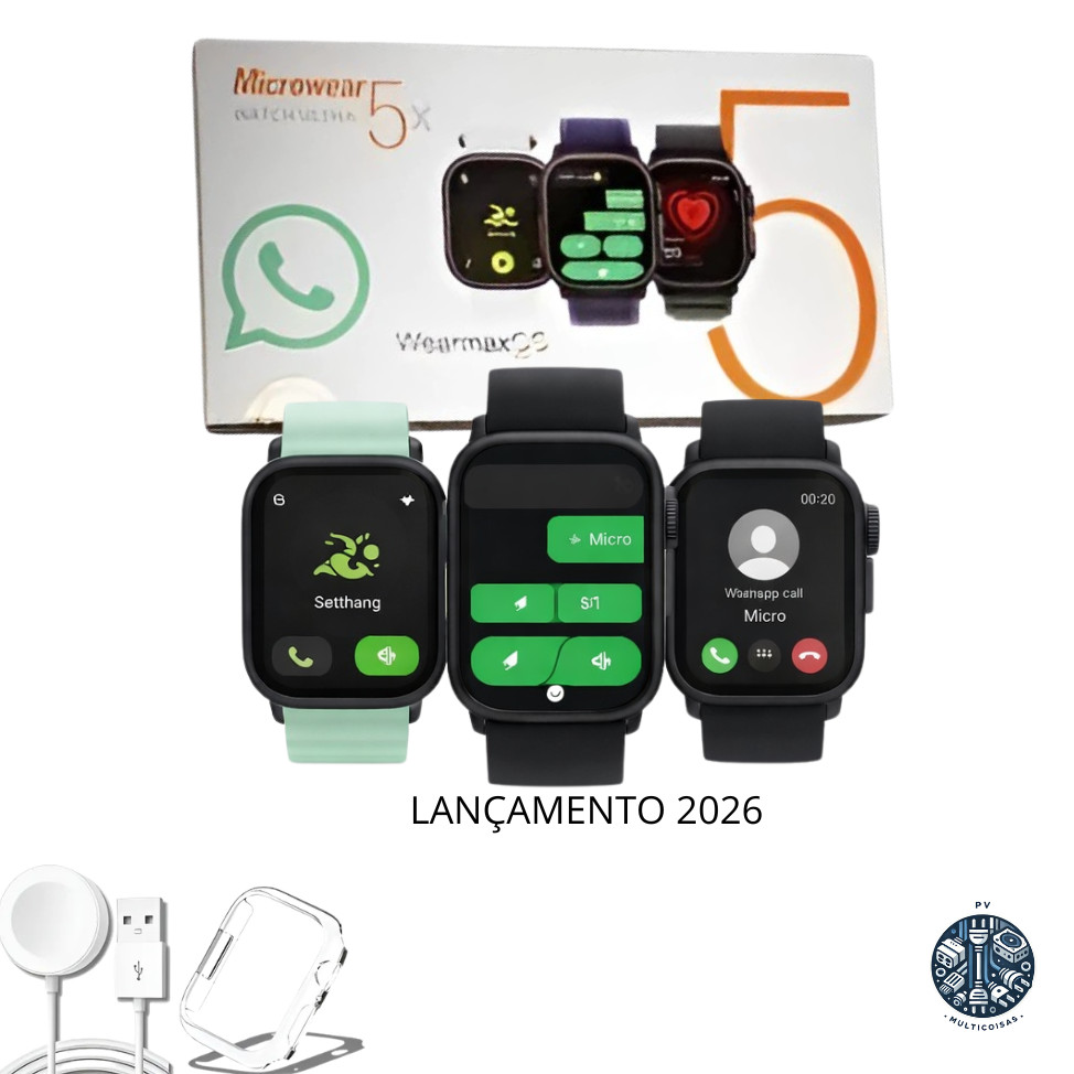 Smartwatch Ultra U5X 49mm AMOLED Series 11 2026 Faz Ligações Responde WhatsApp por Voz IA ChatGPT NFC Android iOS