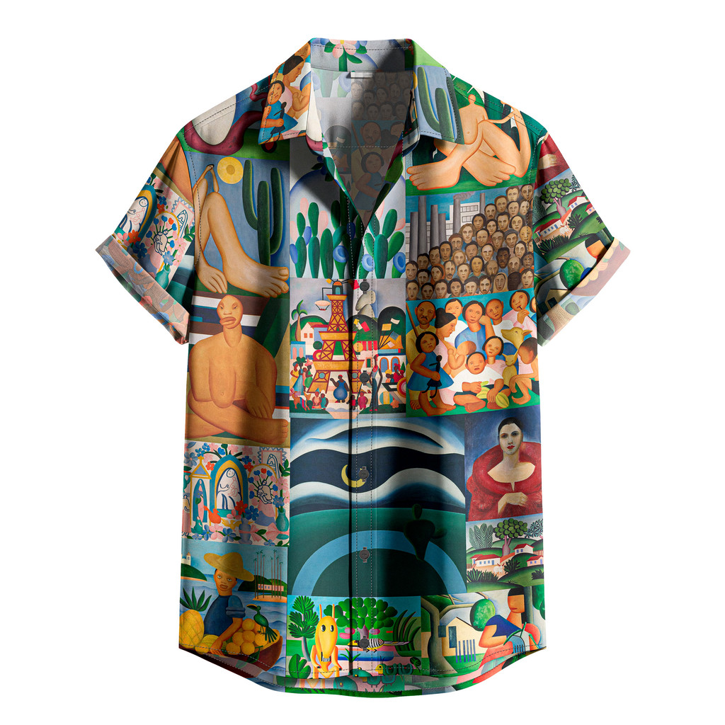 Camisa De Botão Estampa Artística Brasileira Patchwork Cultural Tarsila do AmaralPremium [Ref-036]