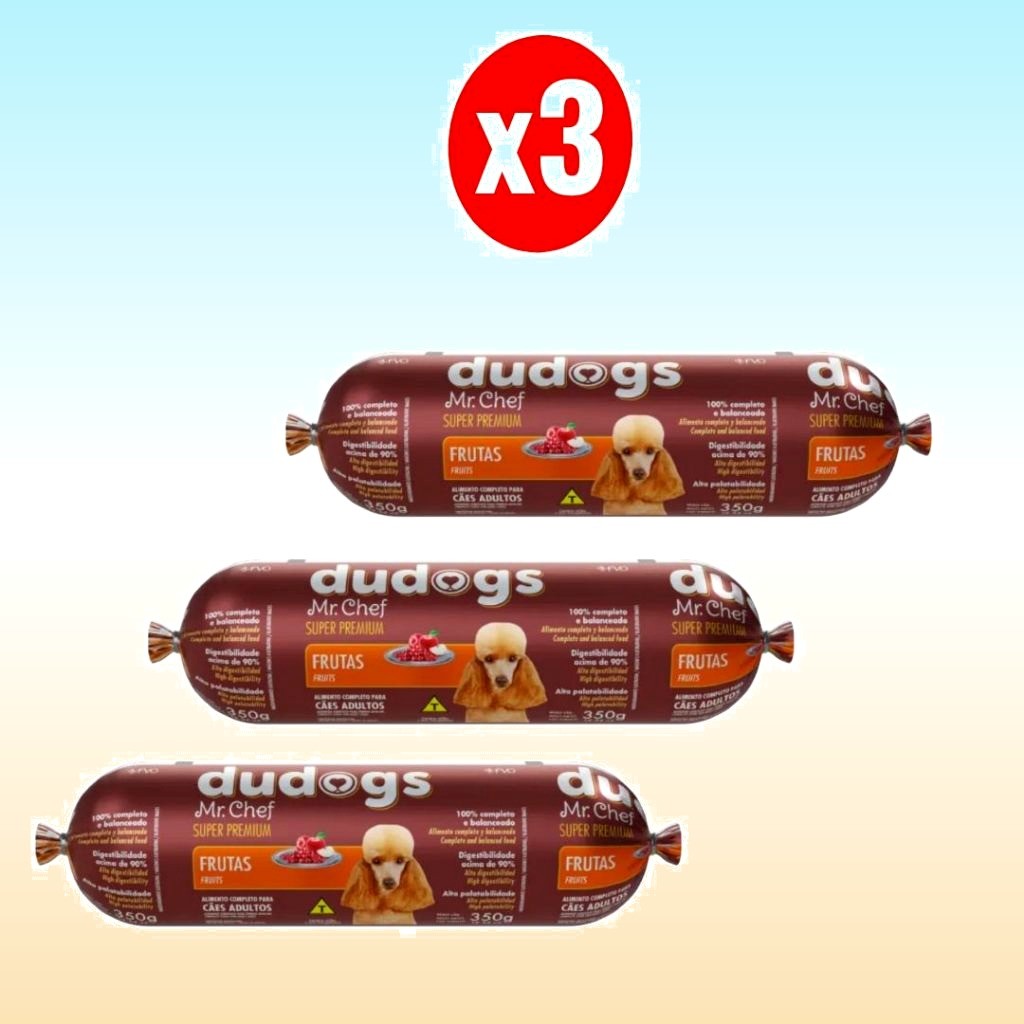 Kit Ração Semi Úmida 3 Dudogs Mr Chef Frutas Cães 350 G FVO