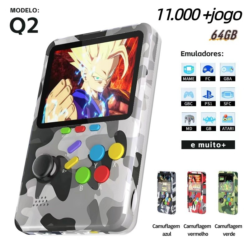 Console Portátil Q2 + de 11.000 Jogos Vídeo Game Tela IPS 3.0 Polegadas,Várias cores disponíveis-cor aleatória