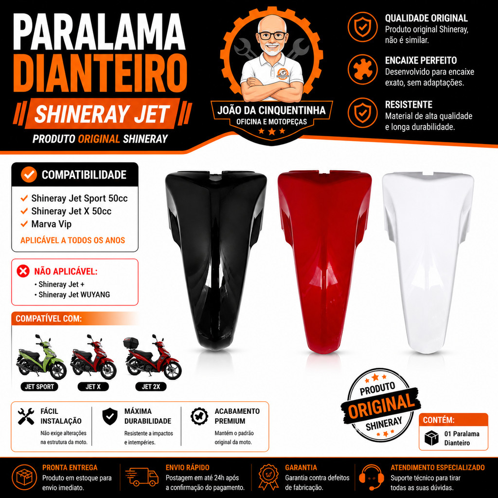 Paralama Dianteiro (frente) Parte A Shineray Jet Sport 50cc Shineray Jet X Jet 2X Marva Vip Original