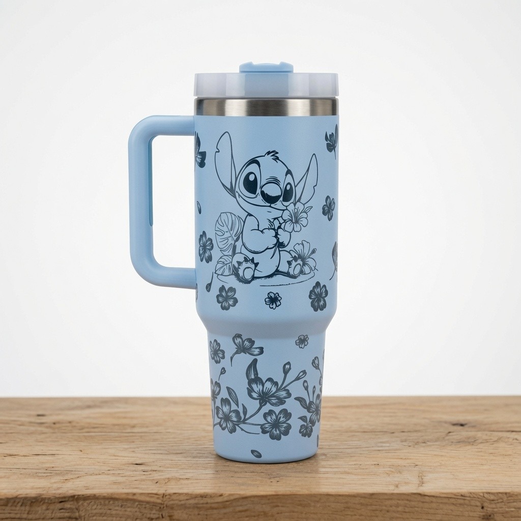 Copo Térmico Lilo Stitch Gravação 360° Personalizado 1200ml à Laser com Canudo Tampa