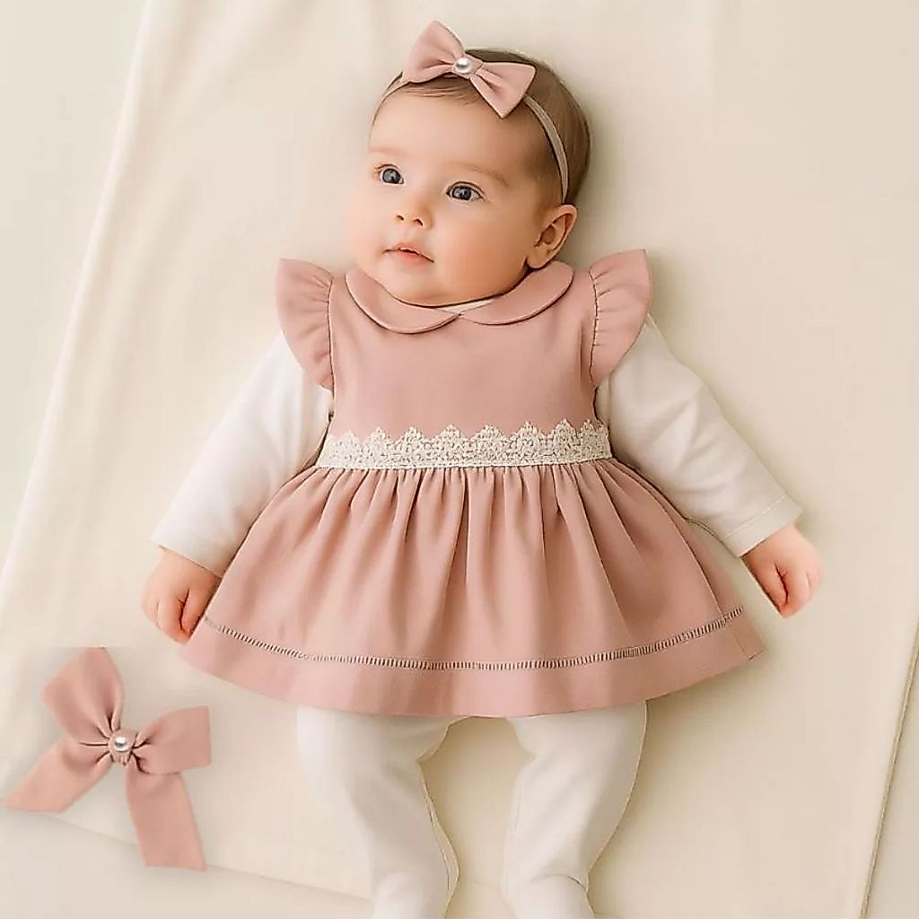 Kit Saída Maternidade Lavínia Rose 5 Peças Bebê Menina – 100% Algodão Macio Enxoval Completo