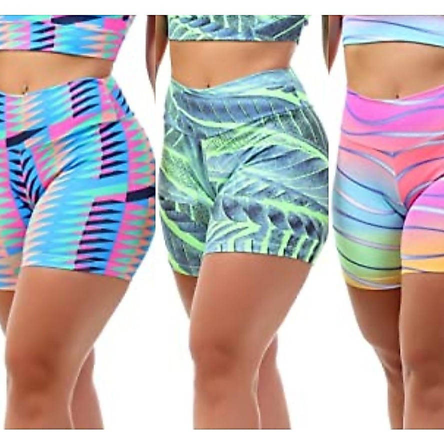 KIT 2  SHORTS DE ACADEMIA SUPLEX ESTAMPADO FEMININA CINTURA ALTA - Estampas Aleatorias