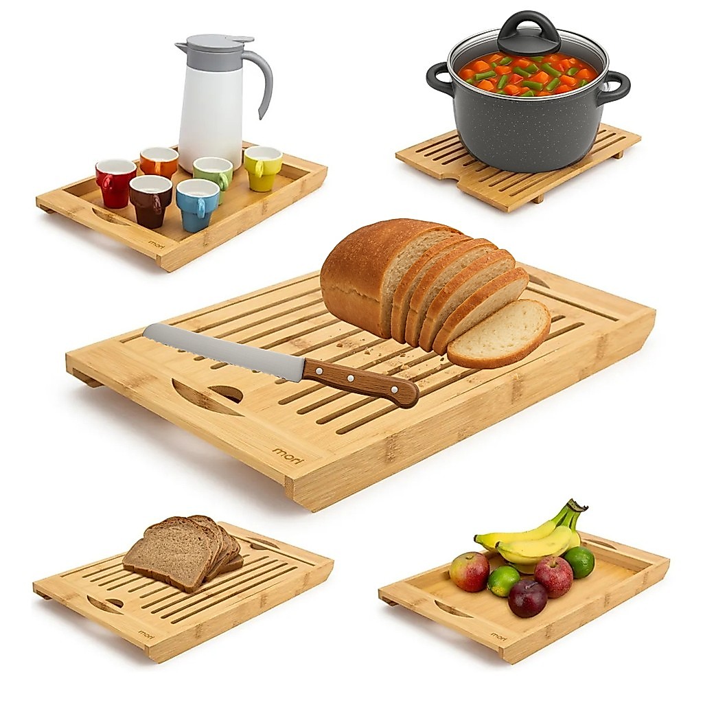 🛍️ Tabua Cortar Pão Migalheira Bambu Corte Pães Bandeja Madeira
