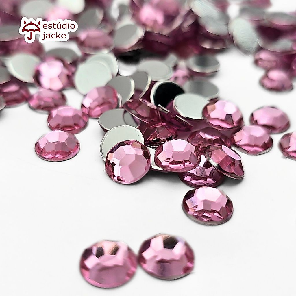 Chaton Modelo Diamante Redondo 8mm - Rosa Bebê - Base Reta