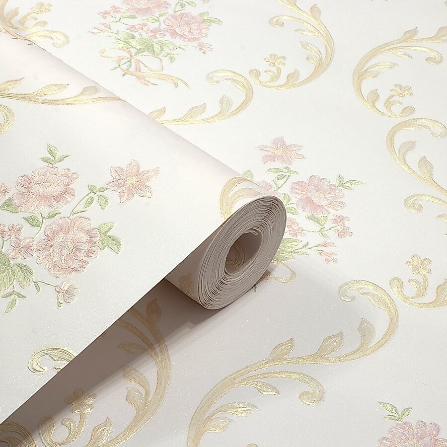 Papel De Parede Floral Damask Rosa C/ Flores