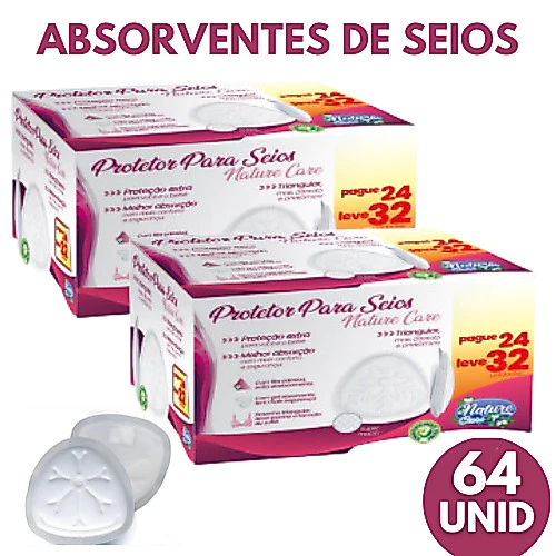 Kit 2 Caixas Absorvente Protetor de Seios Nature Care C/ 64 Uni - Toque Macio