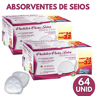 Kit 2 Caixas Absorvente Protetor de Seios Nature Care C/ 64 Uni - Toque Macio