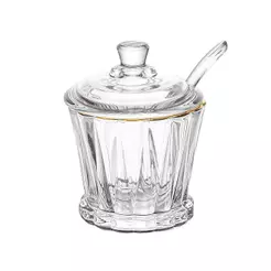 Açucareiro de Cristal com Colher e Tampa Fio de Ouro Radial Lyor 210ml Porta Açúcar Mesa Posta Café Chá Decoração Chique