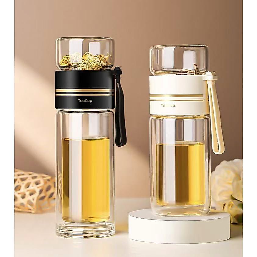 Garrafa de vidro duplo para chá com filtro infusor 420ml
