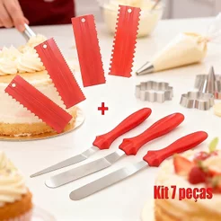 Kit 7 Espátulas Decorativas Profissional Para Bolo Cobertura Creme Recheio Chantily