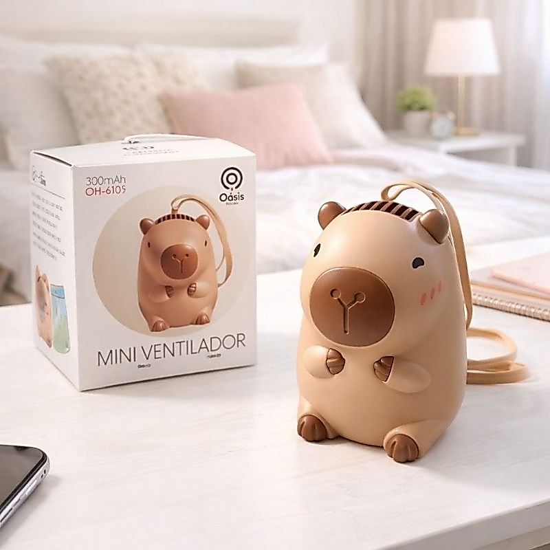 Mini Ventilador Capivara USB Carregável – Portátil e Fofinho, Ideal para Mesa