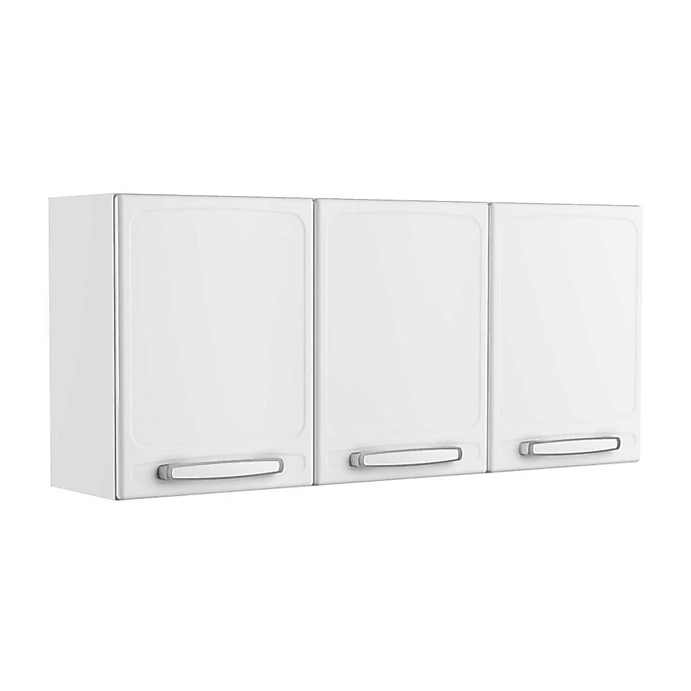 Armário Aéreo Aço Para Cozinha 3 Portas 1 Prateleira Branco