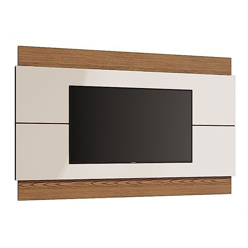 Painel Suspenso Aéreo Classic para Sala TV 46 Polegadas Moderno Off White com Freijó - Imcal Móveis