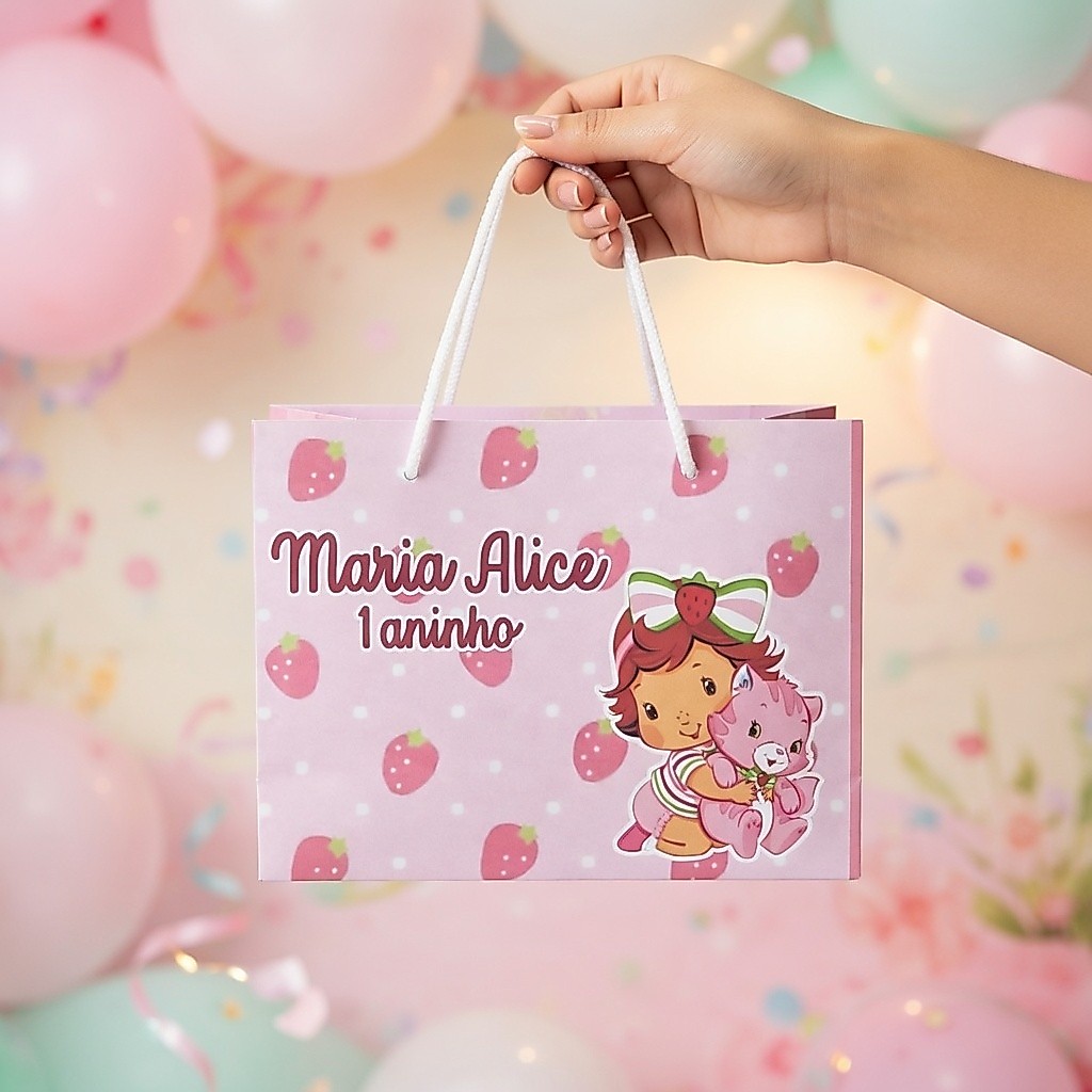 Sacolinha Para Lembrancinha Moranguinho Baby Personalizada Aniversário Infantil Pegue e Monte