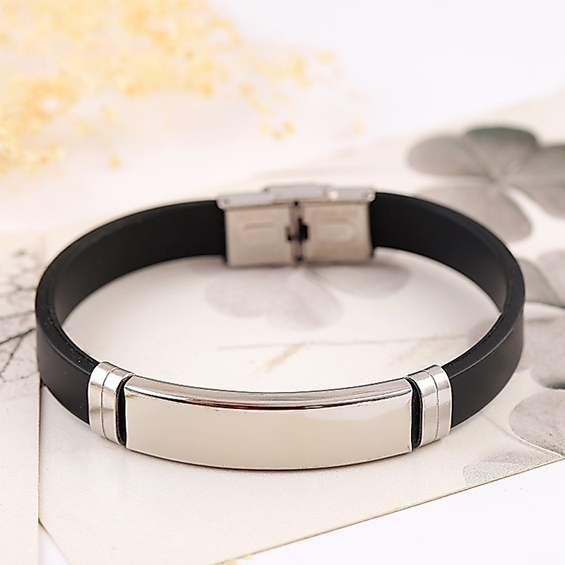 Pulseiras lisa Aço Inox Para Gravar Identificação unissex Etiquetas Acho inox pulseira silicone liso — imagem 2 de 2