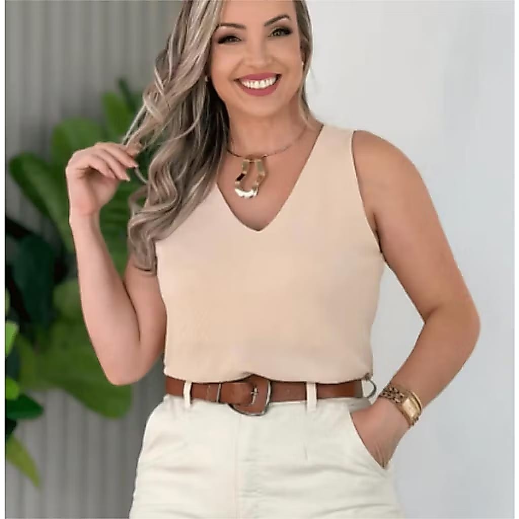 Kit com 2 Blusa Feminina Social Regata Alça Larga Tecido Duna Tendência Moda 2025 !!