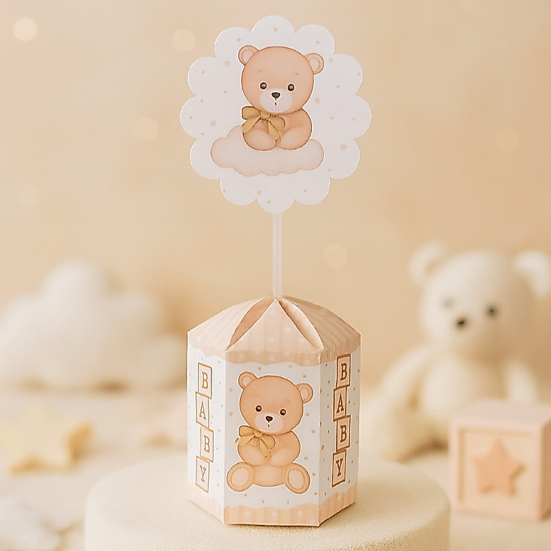 Centro de Mesa URSINHO LUXO BEGE - CHÁ REVELAÇÃO/ BEBÊ  -  Decoração festa infantil- Pegue e Monte