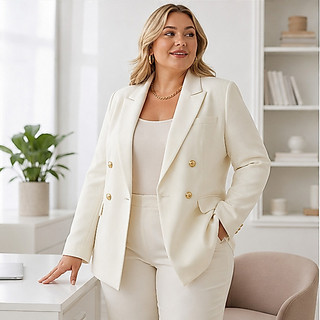 Blazer Feminino Plus Size Alfaiataria Social Elegante Corte Estruturado Gola Lapela Bolsos Decorativos P ao G3