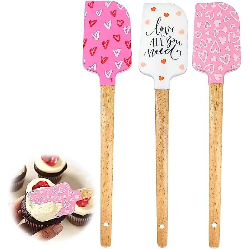 Conjunto De Espátula De Silicone Cabo De Madeira Grau Alimentício Antiaderente Utensílios Resistentes Ao Calor Para Cozi